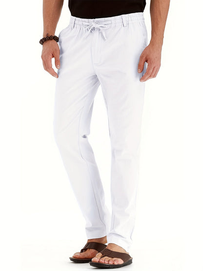 Men's Drawstring Trousers – Comfortable Lightweight Casual Pants for Everyday Wear White