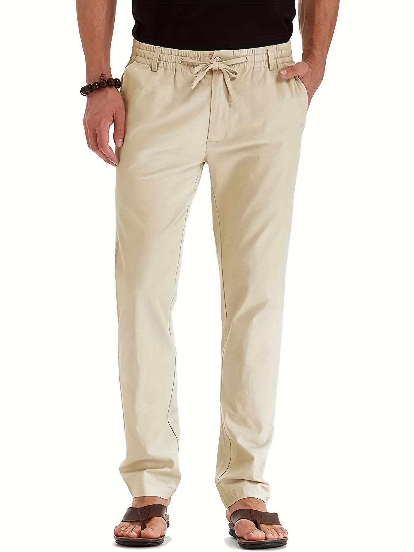 Men's Drawstring Trousers – Comfortable Casual Pants for Everyday Wear Beige