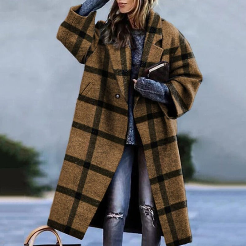 Long Women's Coat – Stylish Warm Outerwear for Winter Fashion & Comfort Khaki