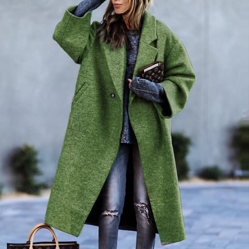 Long Women's Coat – Stylish Warm Outerwear for Winter Fashion & Comfort Green