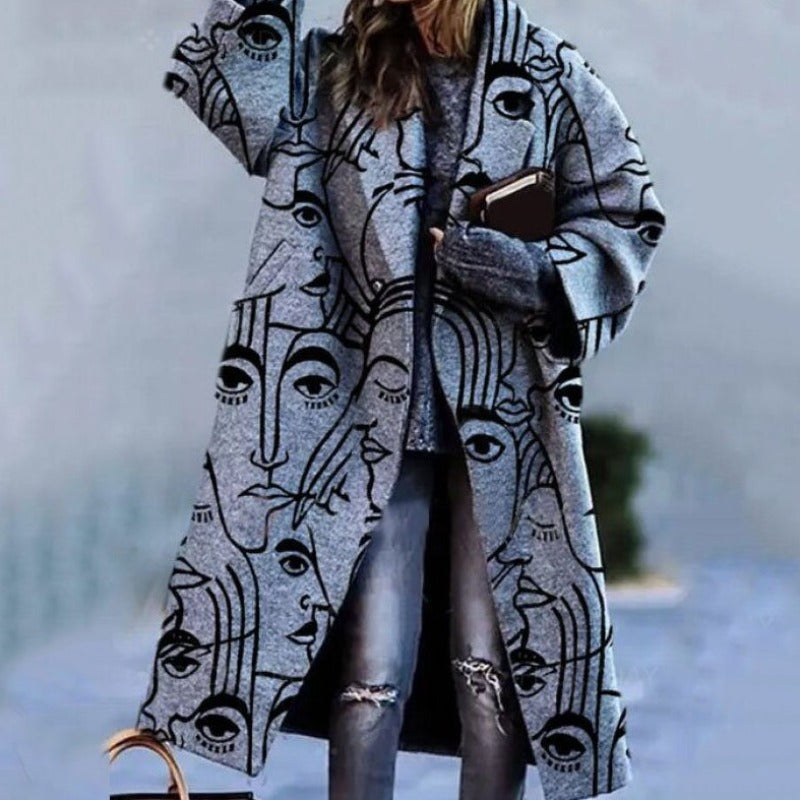 Long Women's Coat – Stylish Warm Outerwear for Winter Fashion & Comfort Grey-Black
