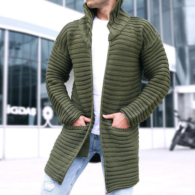 Men's Hooded Cardigan – Stylish Knit Cardigan with Front Pockets for Casual Wear Green