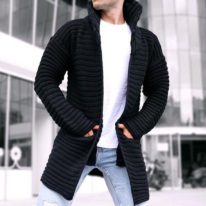 Men's Hooded Cardigan – Stylish Knit Cardigan with Front Pockets for Casual Wear Black