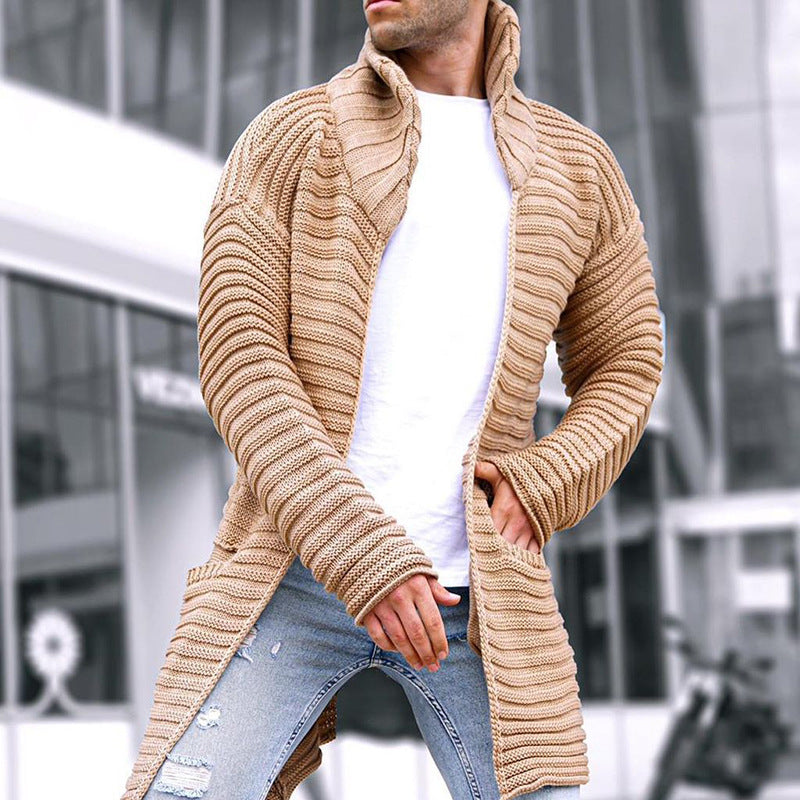 Men's Hooded Cardigan – Stylish Knit Cardigan with Front Pockets for Casual Wear Beige