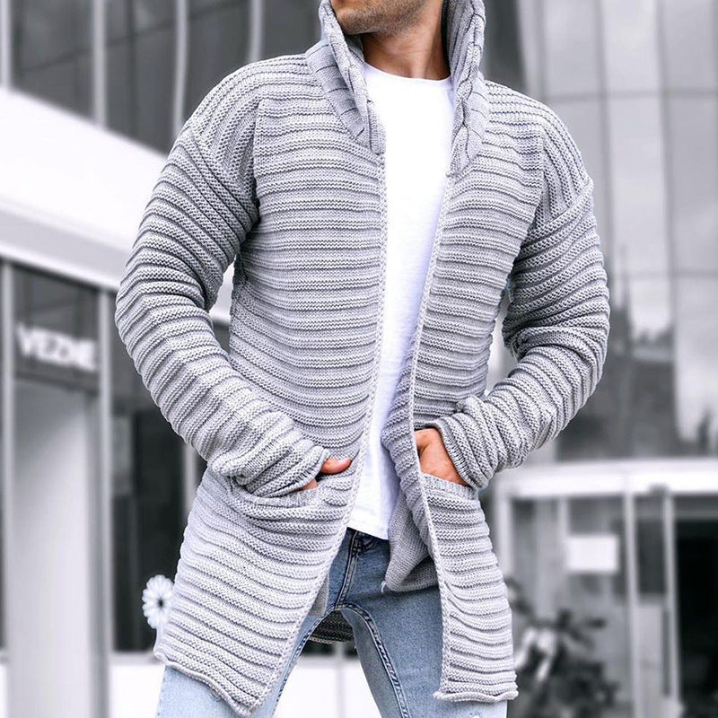 Men's Hooded Cardigan – Stylish Knit Cardigan with Front Pockets for Casual Wear Grey