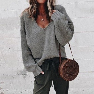 Women's Sweater - Elegant Knit Pullover for Casual and Dressy Occasions Dark Grey