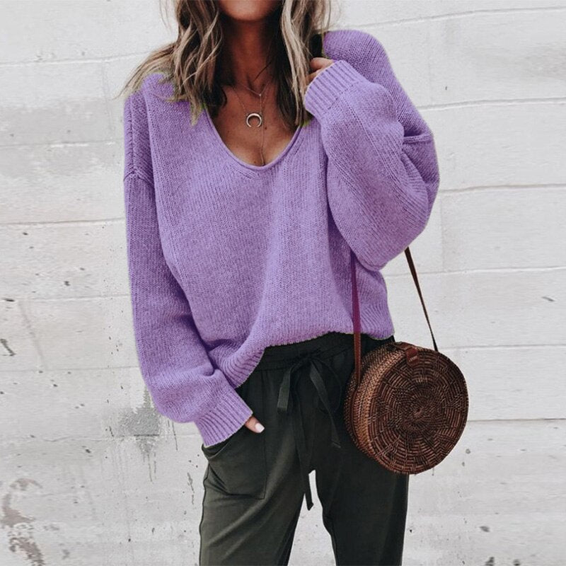 Women's Sweater - Elegant Knit Pullover for Casual and Dressy Occasions Purple